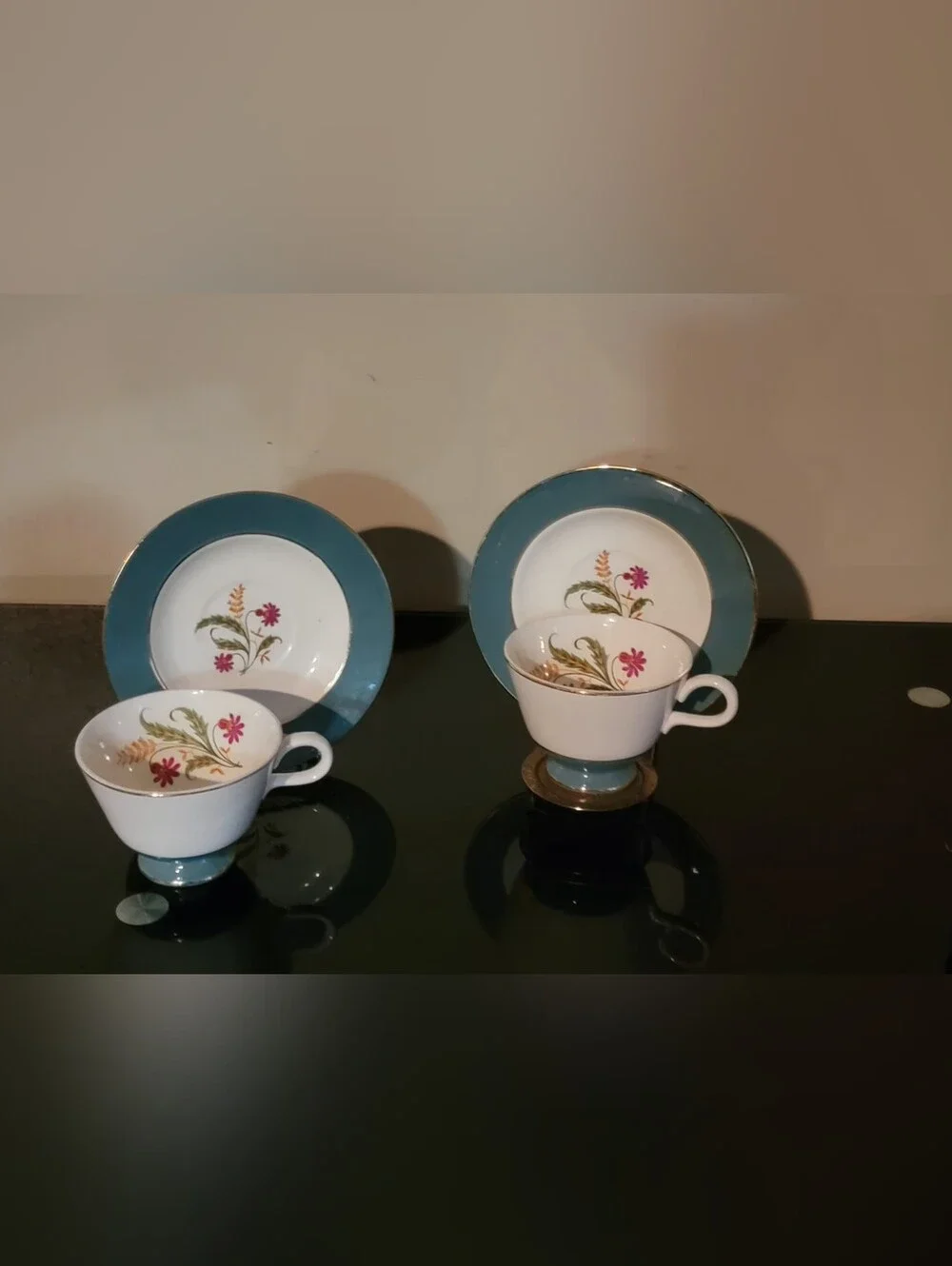 SET OF 2 HOMER LAUGHLIN EGGSHELL  White Floral Porcelain Teacups and Saucers Set